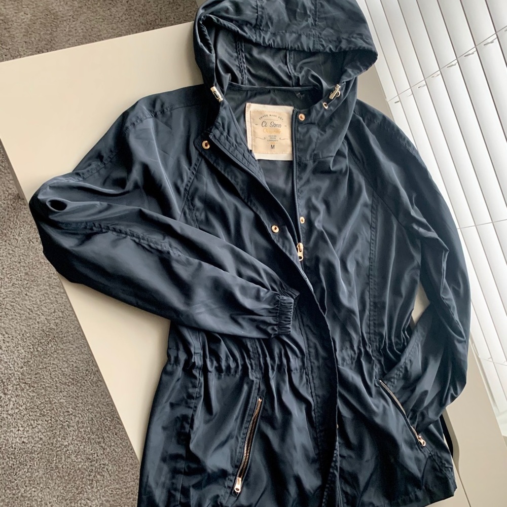Ci Sono Navy Blue Hooded Anorak Rain Jacket